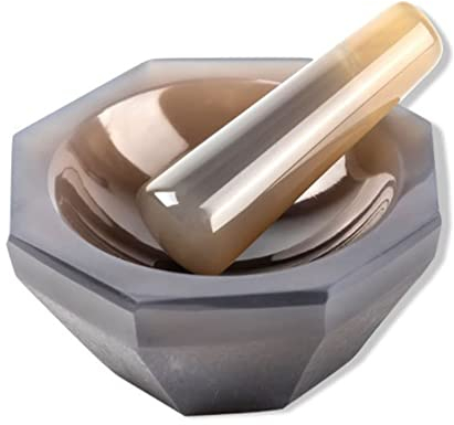 Juego de mortero y mortero, 40 mm / 50 mm / 60 mm / 70 mm / 80 mm de diámetro, cuenco de ágata natural para moler especias, ajos, etc