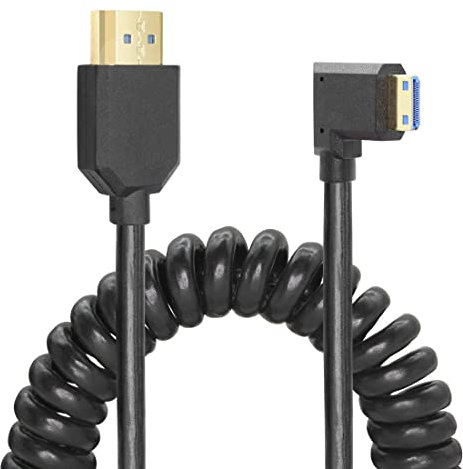 YACSEJAO Coiled HDMI Cable Right Angled 8K 48Gbps HDMI 2.1 Mini HDMI to HDMI Male Telescopic cable High Speed (RIGHT)