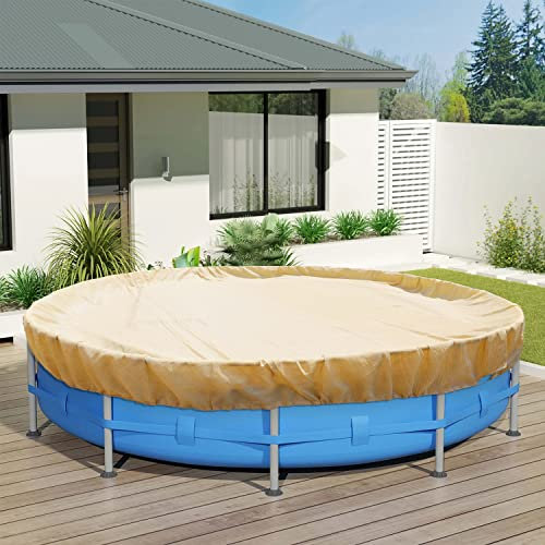 ECOOPTS Bâche de protection ronde de 3 m pour piscine hors sol, couverture de sécurité d'hiver (beige)