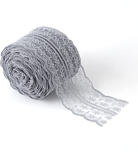 Spitzenband, 10 Meter 4,5cm Breites Vintage Spitzenbordüre Weiss Spitze Tischband Spitzenband Zum Nähen für Hochzeit Tischdeko Basteln Geschenkband(Grau)