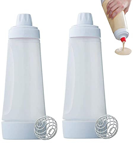 PLATEYTR Hand Batter Dispenser Pancake Batter Mix Bottle Bottle Dispenser Stainless Steel Stirring Ball Cupcake Pancake Crepe Batter, Practical Home Kitchen Tools(2 Pcs)