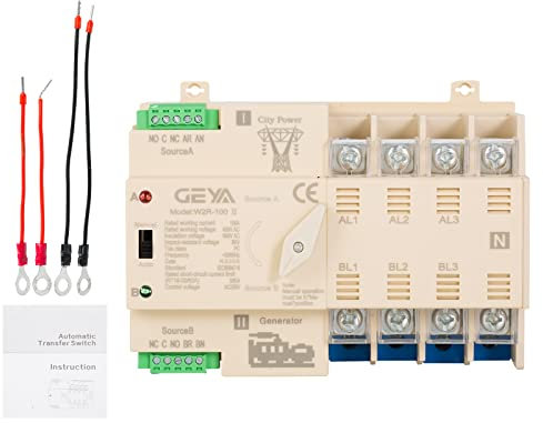 W2R Mini ATS, 2P/3P/4P Interrupteur de Transfert Automatique À Double Puissance Sans Interruption, Sélecteur Électrique Pour Maison/Ville (4P 100A 400V)