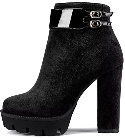Castamere Donna Chunky Blocco Piattaforma Alto High Tacco Heel Chiusa Rotonda Punta Stivaletti Cerniera Classico Stivali