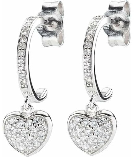 Amen Coccole Ohrringe mit Anhänger in Form von Herzen, verziert mit Zirkoniasteinen, aus 925er Sterlingsilber hergestellt, EBHBB