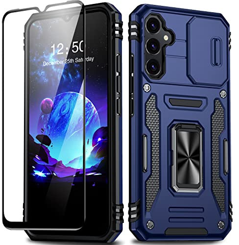 GOLDJU For Samsung Galaxy A34 5G Case,Military Grade Shockproof Samsung A34 Case with Rotatable Ring Kickstand [1 * 9H Screen Protector] Anti-Scratch Armour Phone Cover for Samsung A34 5G,Blue