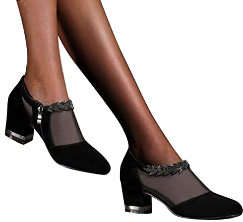 EGSDMNVSQ Sandali Donna Stivali Estivi Pizzo Scarpe Motivo a Fiori Scarpe col Tacco Basso Casual a Rete Cava Sandali da Trekking con Cerniera Scarpe da Lavoro Sandalo Elegante da Festa