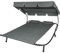 TecTake® Tumbona Doble de Jardín, Tumbona de Playa con Parasol Plegable, Tumbona de Piscina para Dos, Tumbona Jardín Exterior con 2 Ruedas y Cojines, Fácil Montaje, Interior y Exterior - Negro/Gris