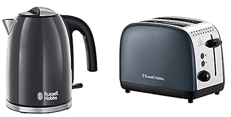 Russell Hobbs 20414 Classic Kettle & 26552 2 Slice Toaster, Grey