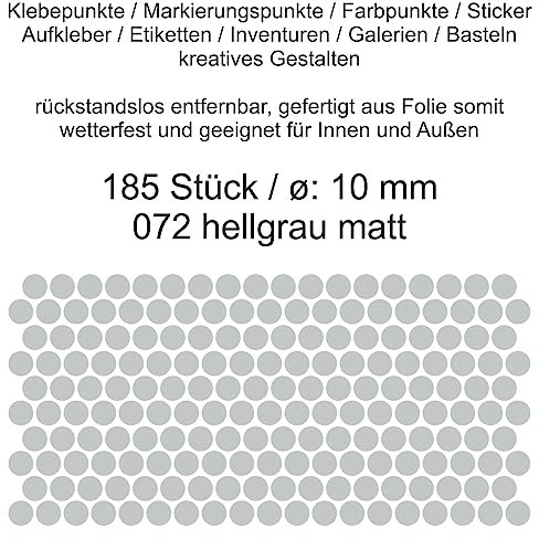 Aufkleber Etiketten Klebepunkte aus Folie 185 Stück grau hellgrau rund 10 mm selbstklebend farbig wetterfest Decal Markierungen Organisieren DIY basteln verzieren Modellbau Scrapbooking