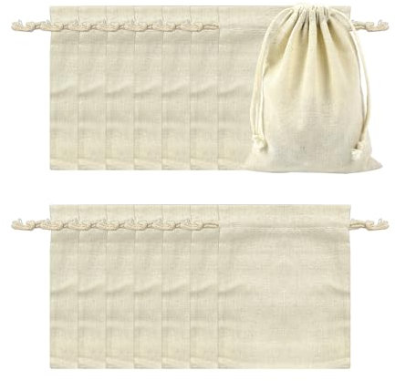 Memofynd 15 Bolsas de Algodón Con Cordón, 13 x 18 cm - Grandes, Pequeñas de Yute, Lino y Tela - Para Regalo y Joyería
