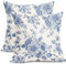 Dekorative Kissenbezüge, Vintage-Blumenmuster, blau und weiß, quadratisch, aus Baumwollleinen, für Sofa, Bett, Stuhl, Auto, 40,6 x 40,6 cm, 2 Stück