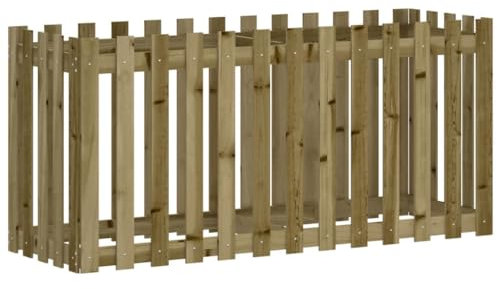 vidaXL Hochbeet, Pflanzkasten mit Lattenzaun-Design, Frühbeet Pflanzbeet für Garten Terrasse, Gemüsebeet Blumenkasten, 150x50x70 cm Kiefernholz Imprägniert