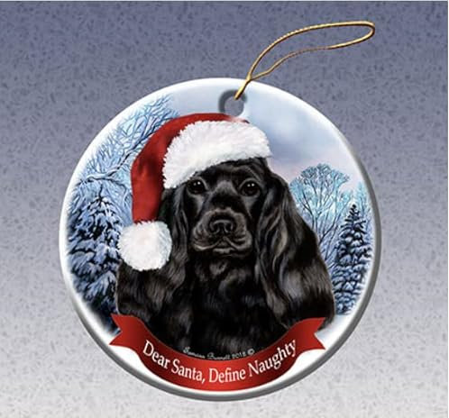 Weihnachtsanhänger Christbaumschmuck Anhänger Keramik Weihnachtsbaumschmuck Weihnachtsdeko Anhänger Cocker Spaniel Schwarzer Weihnachtsmütze-Hund