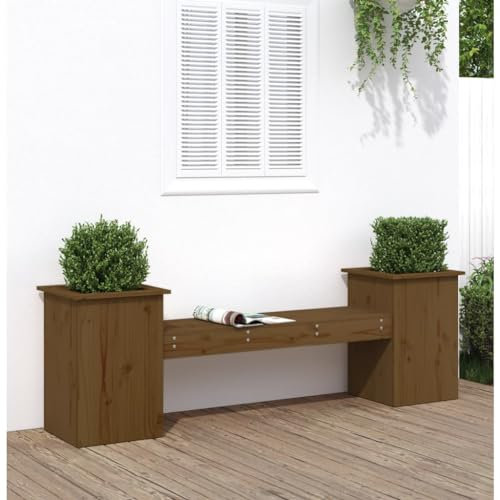 INLIFE Banc de jardin avec pots de fleurs en pin massif marron miel, 20,05 kg, 825173