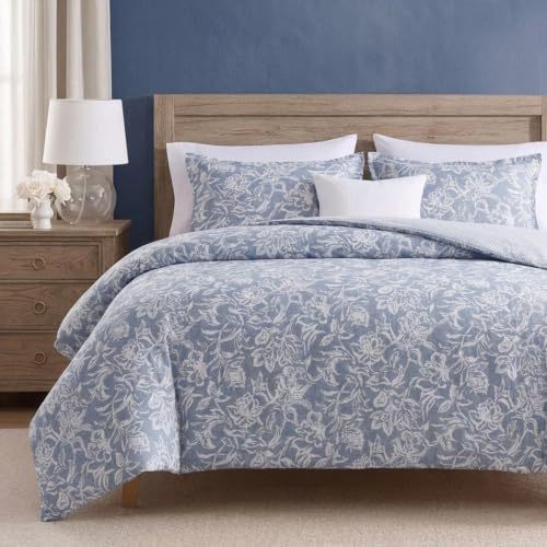 Nautica - King Duvet Cover Set, Reversible Cotton Bedding with Matching Shams, Elegant Floral Bedding Set (Tortola Blue, King)