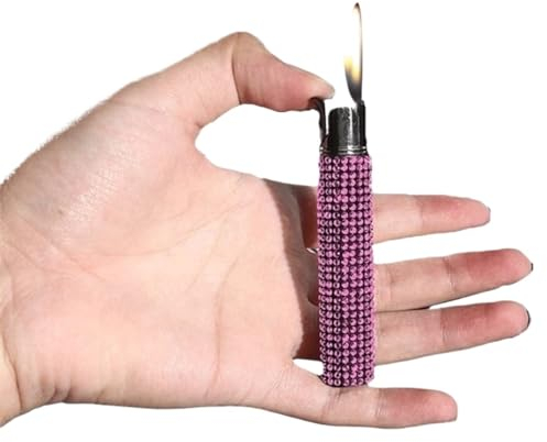 Mini-Feuerzeug aus dünnem Butan, Winddicht, weiche Flamme, Zigarettenfeuerzeug, niedliche Bling-Glitzer-Strass-Feuerzeuge for Frauen, Damen, Ehefrau, Geschenke (Color : ROSA)