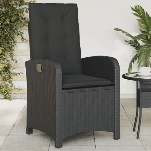 Festnight Gartenstuhl Hochlehner Verstellbar Rattan Liegestuhl Polyrattan Sessel Verstellbar Rattansessel Outdoor Verstellbar mit Kissen Schwarz Gartensessel Liegesessel Rattan Garten