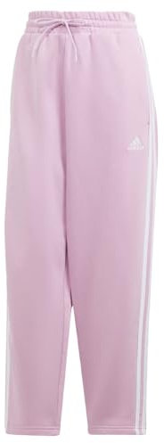 adidas Pantaloni da donna Essentials in pile con orlo aperto a 3 strisce, Bliss Lilla/Bianco, L