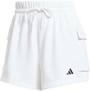 adidas Women's Essentials SMALL Logo French Terry Cargo Shorts, White/Black, XXL