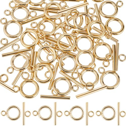 SUNNYCLUE 1 Box 30 Sets Echt 18K Vergoldete Verschlüsse Knebelverschlüsse Großpackung T Stange Und O Ring Glieder OT Ende Edelstahl Knebelverschluss Zur Schmuckherstellung Verschlüsse Verbindungsstück