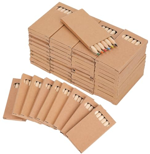 PEUTIER 50 Boxen Mini Buntstifte Set zum Zeichnen, 9cm 6 Farben Farbstifte Vorgespitzt Aus Holz Holzstifte für Kinder Mal und Schreibzubehör im Klassenzimmer für Kinder Malunterricht Schule