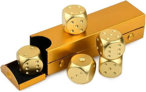 Hominas Dadi da Gioco da Tavolo in Lega di Alluminio 5 Pezzi 16 mm Set di Dadi con Scatola di Immagazzinaggio per Intrattenimento e Divertimento alle Feste