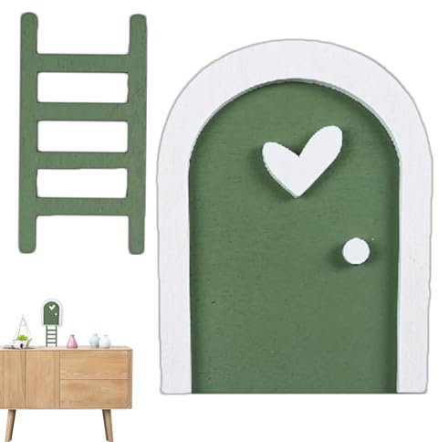 Monozoz Casa da giardino fatata, decorazione per esterni – Porta fatata in miniatura in legno – Personaggi decorativi da giardino fatti a mano da parete