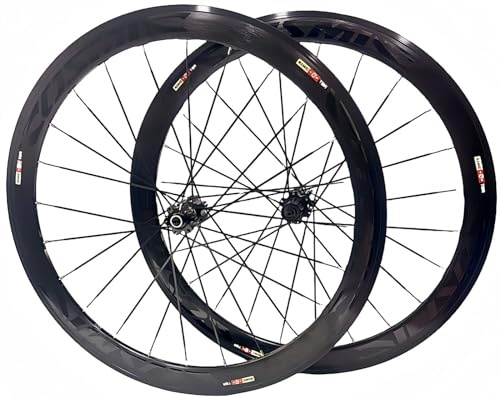Vägcykelsats 700C fälgbroms med 50 mm djup fälgar, aluminiumlegering landsvägscykelhjul lämplig för 8/9/10 hastighet med snabbkoppling/24 hål 50 mm V broms, 700C