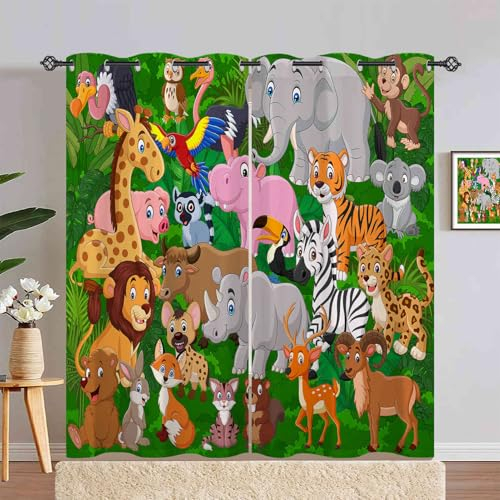 ANHOPE Dschungel Safari Tier Verdunklungsvorhänge mit Ösen Blickdichte Gardinen Thermo Vorhänge Blackout Curtain Kinder Jungen Mädchen Wohnzimmer Schlafzimmer Vorhang 2er Set H 200 x B 140 cm