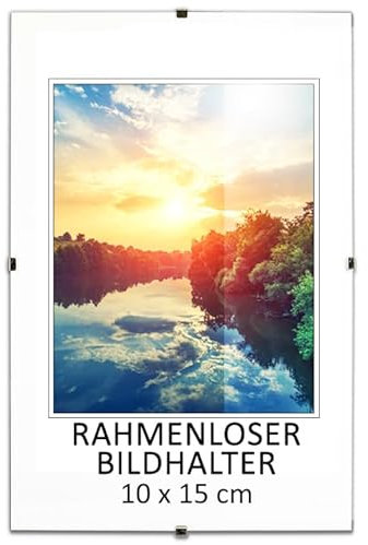 MG Design Rahmenloser Bilderrahmen 10 x 15 cm - mit Clips, Acrylglas, HDF-Platte - zum vertikalen oder horizontalen Aufhängen/Aufstellen, Cliprahmen für Fotos, Poster, Puzzle