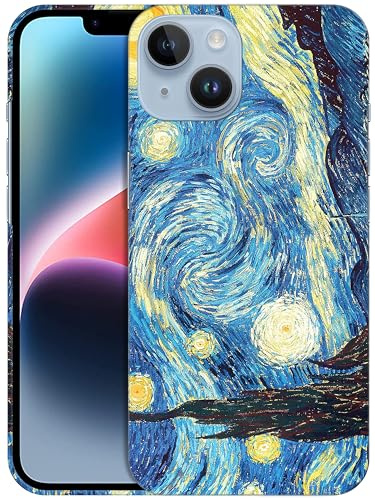 GlamCase for iPhone 14, iPhone 14 Case - Van Gogh The Starry Night Design Printed Slim & Sleek Cute Plastic Hard Snap on Protective Designer Back Phone Case/Cover for iPhone 14