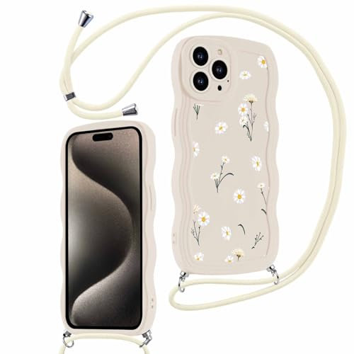 Foonary Handykette Handyhülle für iPhone 11 Pro Max 6,5 Hülle mit Band Kette Silikon Wellen Rahmenform Case Kordel zum Umhängen Aesthetic Muster Schutzhülle für iPhone 11 Pro Max,Blumen 2