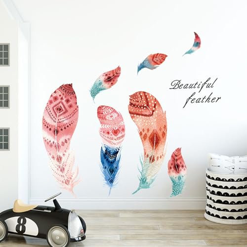 astylishome Wandtattoo Kinderzimmer Mädchen Wandaufkleber Feder Feather Wandsticker Wandbild Wohnzimmer Schlafzimmer Deko für Fenster Schrank Küche 0605