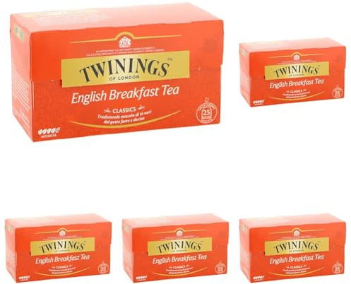 Twinings, English Breakfast Tea, Classics, tradizionale miscela di Tè Neri dal gusto forte e deciso, Confezione da 125 Filtri