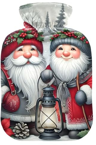 Joyful Gnomes Wärmflaschen mit festlicher Landschaft, Wärmekissen, Wärmbeutel zur Schmerzlinderung, 1 l