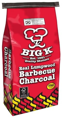 Big K Products 5kg FSC Certified Lumpwood Barbecue Charcoal FSCCH05-AMZ-10PK, 100% Natural, Ideal For Home BBQ, 90 Minutes Cooking Time, High Heat, Easy to Light BBQ Fuel - 10, 5kg Bags