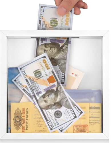 8x8 Traveler Adventure Shadow Box Frame Memory Box for Keepsakes Top Loading Shadow Keepsake Box with Slot for Concert Travel Ticket Stub Memory Wine Bottle Caps Shells Stamps, Creative Travel Gifts