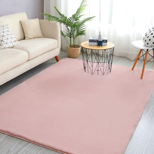 HARESLE Rosa Teppich Schlafzimmer, Weiche Kaninchenfell Teppich Wohnzimmer, Rutschfester Waschbarer Teppiche, Kinderzimmer Teppiche Mädchen,Moderne Tepich für Bettumrandung,Büro, (Rosa,60x80cm)