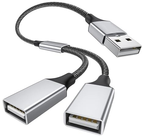 Leloco USB Splitter 1 zu 2 Verteiler 0,25m, USB Y Kabel 1 Stecker zu 2 Buchse Adapter 2.0 für Strom und Daten Übertragung, Gilt für Mac,Auto,PS4,Laptop usw.