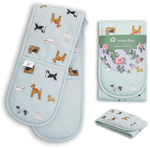 Dog Oven Gloves | Thick Potholders Heat Resistant | Quilted Cotton & Silicone Non-Slip Design Pot Holders for Baking Cooking BBQ | Machine Washable Thick Gloves Oven Mitts Kitchen Accessories