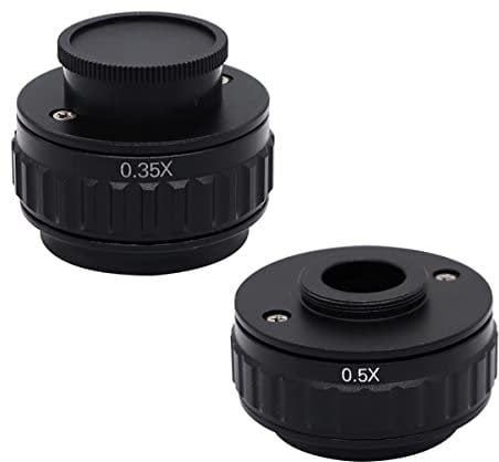 Microscope Microscope Camera Adapters CTV 0.35X/0.5X Focus Adjustable C Mount Lens Adapter Ring for New Style Trinocular Stereo Microscope Camera Adapter Accessory(0.35X And 0.5X)