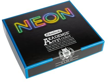Schmincke – AKADEMIE® Acryl color, Neonfarben-Set, 76 778 097, 5 leuchtende Acrylfarben in Neonfarben, 60 ml Tuben im Kartonset
