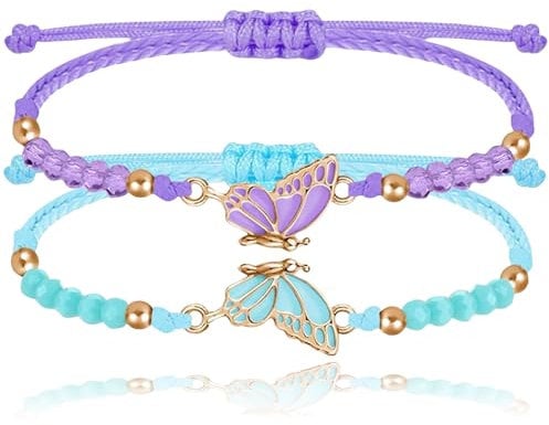 Nayyana 2 Stück BFF-Armbänder, passende Schmetterlingsarmbänder, handgefertigte Charm-Freundschaftsarmbänder, verstellbares Armband für Beste Freunde, Schmuckgeschenke, Lila+Blau