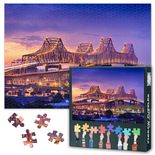 Jigsaw Puzzles New Orleans Skyline at Sunset - 1000 Piece Puzzle for Adults, Louisiana Cityscape Difficult Challenging Puzzles for Adults (27.5x19.7), Family Game Night Gift & Home Decor