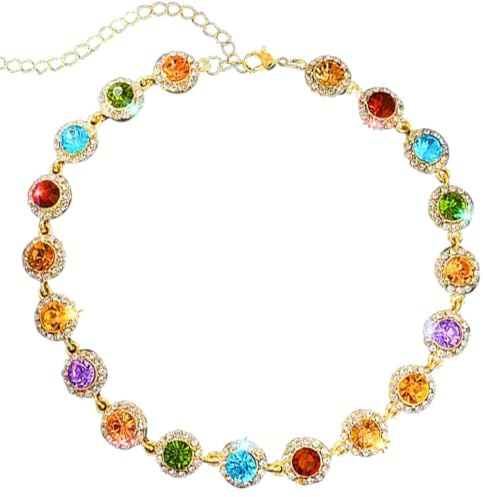GTYARYUA Kette Damen, Bunte Kristall Halskette, Glitzernde Kristall Halsketten, Glitzernder Halsschmuck für Damen, Statement Kette für Den Abschlussball für Frauen, Modeschmuck für Mädchen