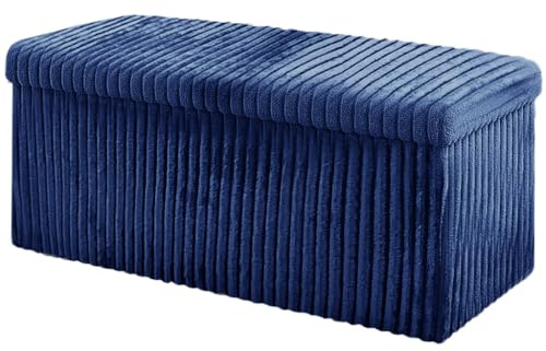 Home Republic Storage Ottoman – Foldable Cube Ottoman with Lid – Small or Large Foot Rest Bench with Storage (Navy Cord, 76 x 38cms 2 Seater)
