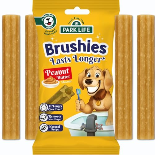 PARK LiFE Brushies Peanut Butter Flavour, Dog Treat, Puppy Training Snack | 80g, Grain-Free Dental Sticks, No Added Sugar, Natural Recipe, Low Fat, One Stick a Day