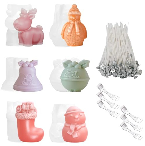 Bofanze 6 Pezzi Stampi per Candele Natalizie 3D Stampi Silicone per candele | Motivi natalizi, silicone, morbido, carino, creazione di candele, fai da te