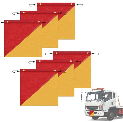 Misaakoeq Warnflagge Für Lkw | 6 Stück Übermaßladung Fahnen Mit Elastischer Schnur | Hohe Sichtbarkeit 45 x 45 cm Banner Für Lkw Anhänger Zugfahrzeug Transport Trailer Bauernhof