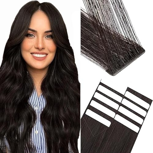 WuvuSnm Tape In Extensions Echthaar Human Hair Straight Invisible Extensions #2 Darkest Brown Color 10 Pièces/40g Haarverlängerung Echthaar for Women Minimal Smell Low Shedding 26 Zolls